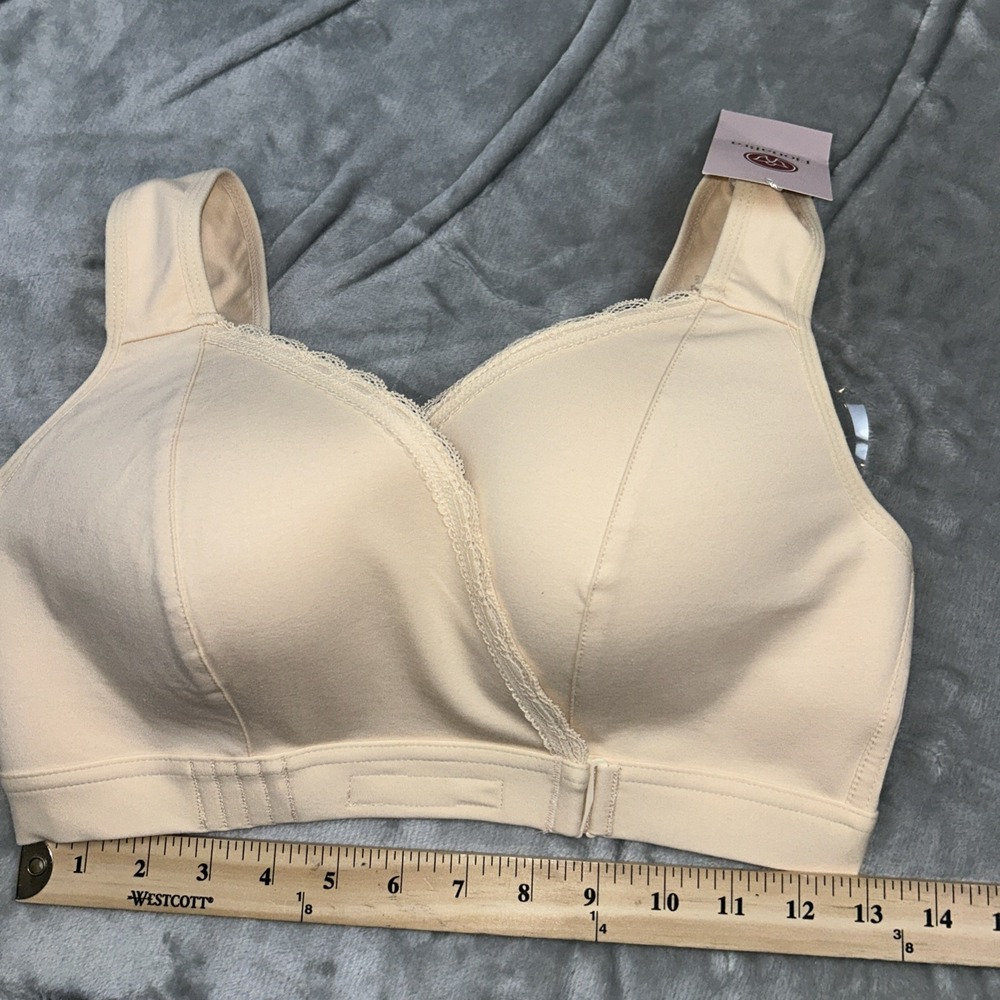Fiona Bra Wireless Front Wrap Closure Wide Strap Beige Place  Comfort Large NEW